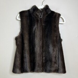 Women's Faux Fur Vest Full‎ Zip Ann Taylor Luxury Mock Neck Small